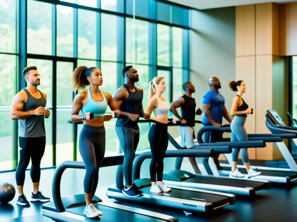 Un ambiente tranquilo y moderno en un gimnasio con grandes ventanas que dejan entrar luz natural