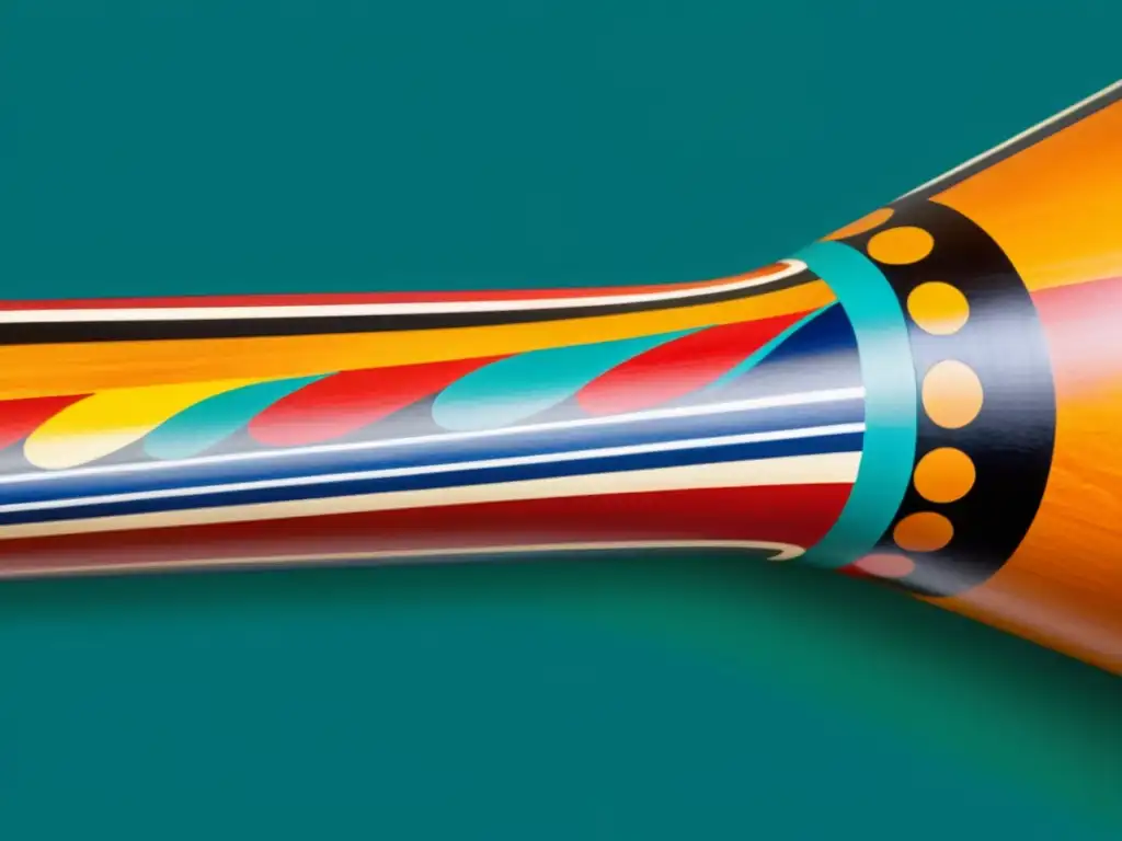 Pintura detallada en didgeridoo aborigen Un artista aborigen australiano pinta símbolos tradicionales en un didgeridoo de eucalipto