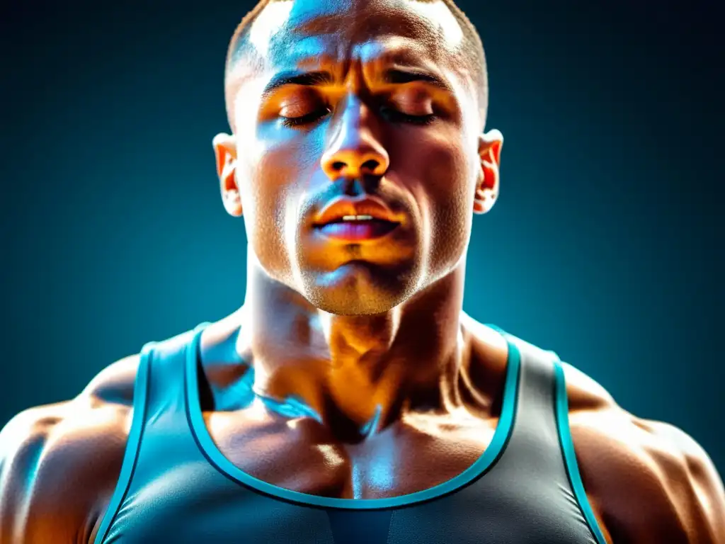 Respiración óptima: El atleta de élite en acción Un atleta de élite respira profundamente, mostrando la complejidad de la respiración óptima para atletas de élite