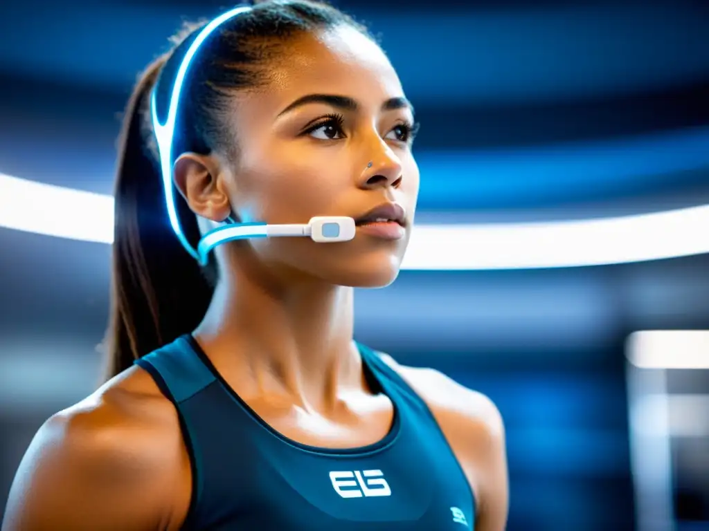 Respiración de élite: atleta en laboratorio de ciencia deportiva Un atleta de élite en un laboratorio de ciencia deportiva, usando equipo de monitoreo respiratorio de alta tecnología para lograr una respiración óptima para atletas de élite