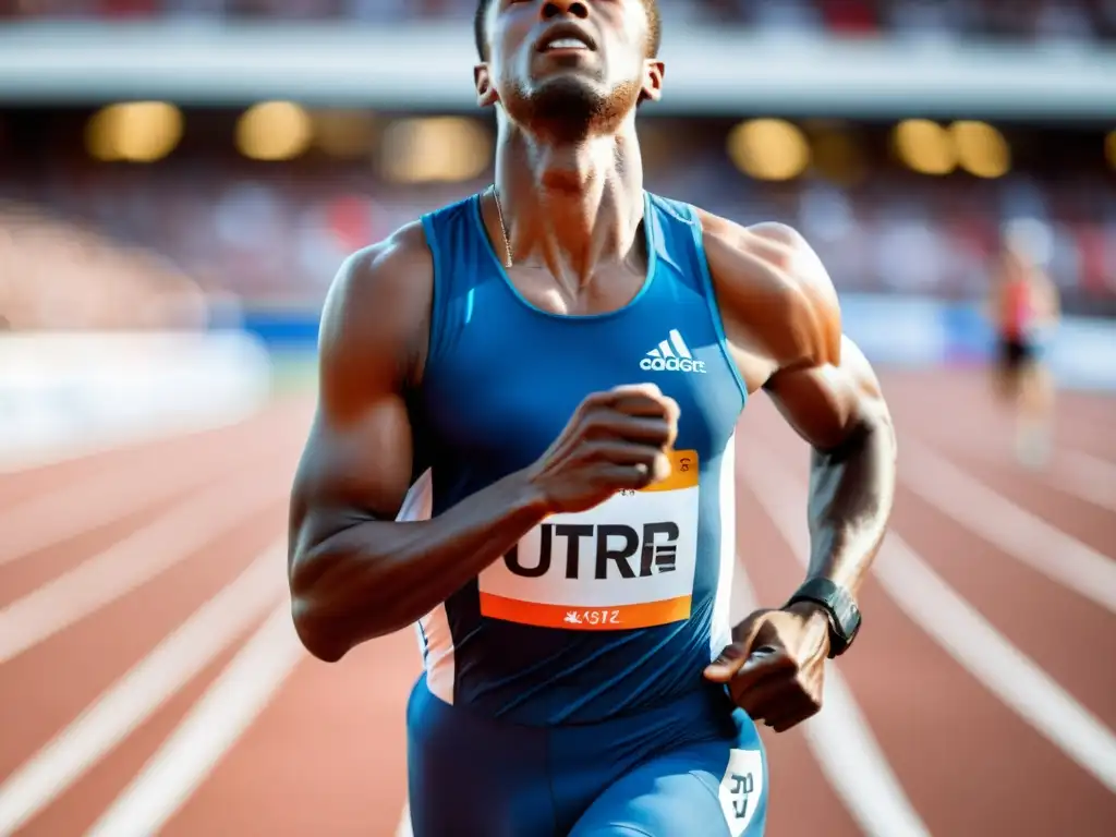 Un atleta profesional se concentra antes de la carrera, mostrando la importancia de la respiración óptima para rendimiento deportivo