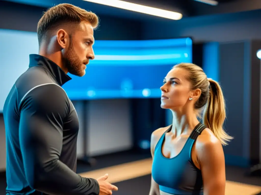 'Atleta realizando técnicas de respiración para rendimiento deportivo bajo supervisión en un laboratorio de última generación'