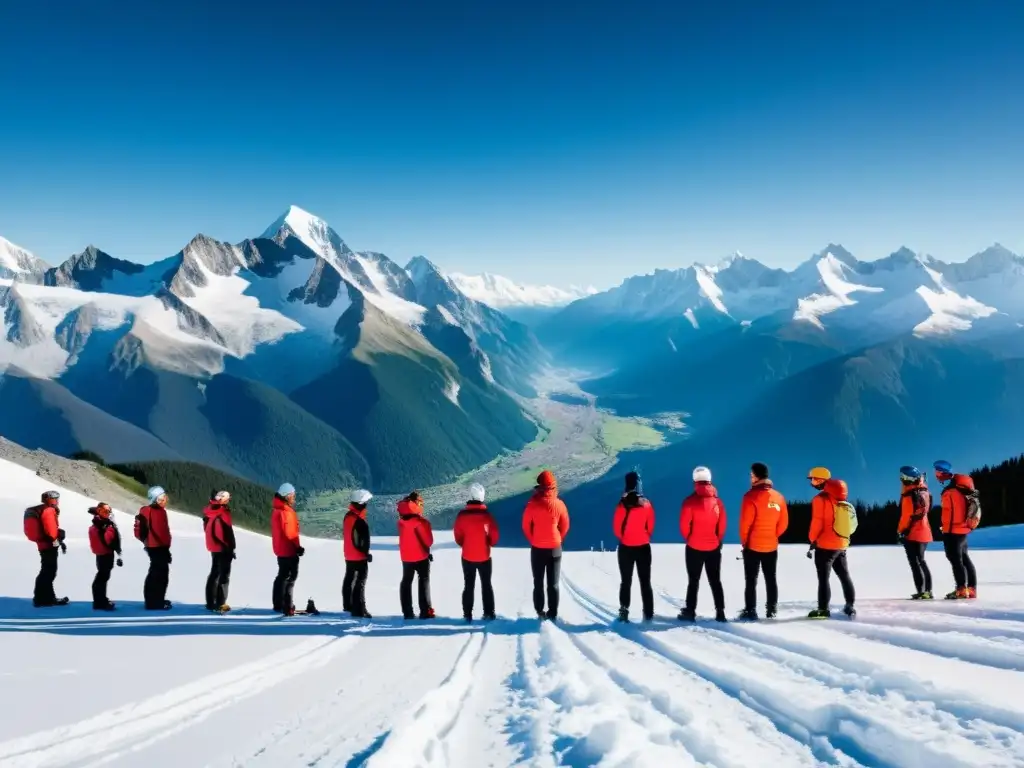 Atletas en entrenamiento de respiración para competiciones en la montaña, rodeados de picos nevados