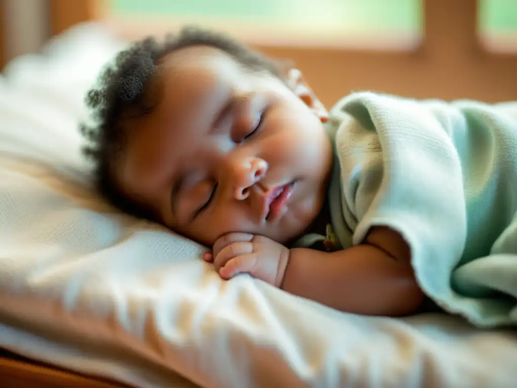 Un bebé tranquilo duerme plácidamente, iluminado por luz natural