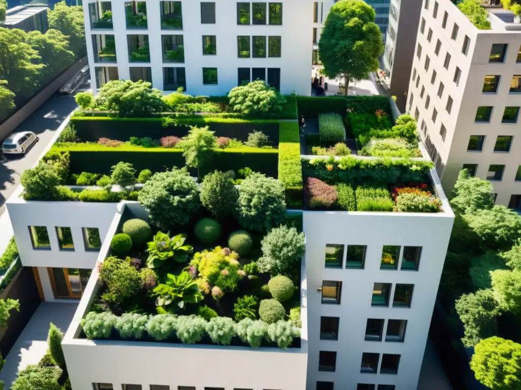 Bello contraste entre la ciudad y azoteas verdes, reflejando beneficios respiración azoteas verdes en la calidad del aire urbano