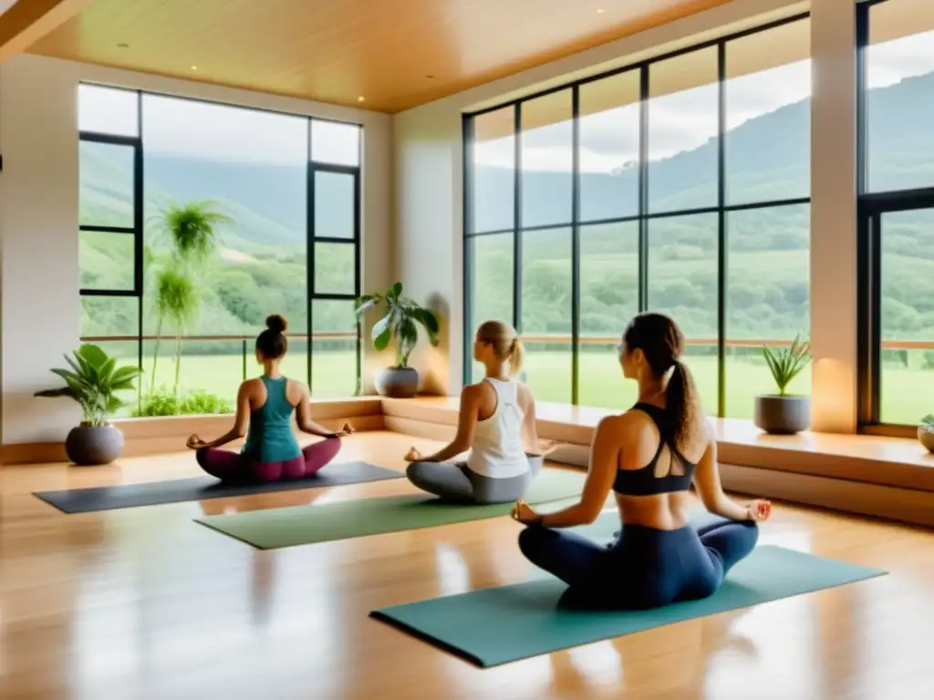 Bienestar en estudio de yoga con ventilación natural y paisaje verde