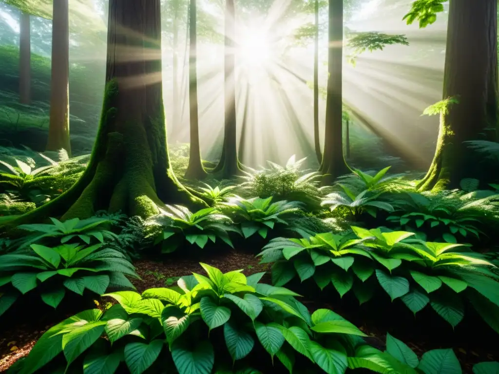 Un bosque exuberante bañado por la luz del sol, creando un ambiente de paz y belleza natural