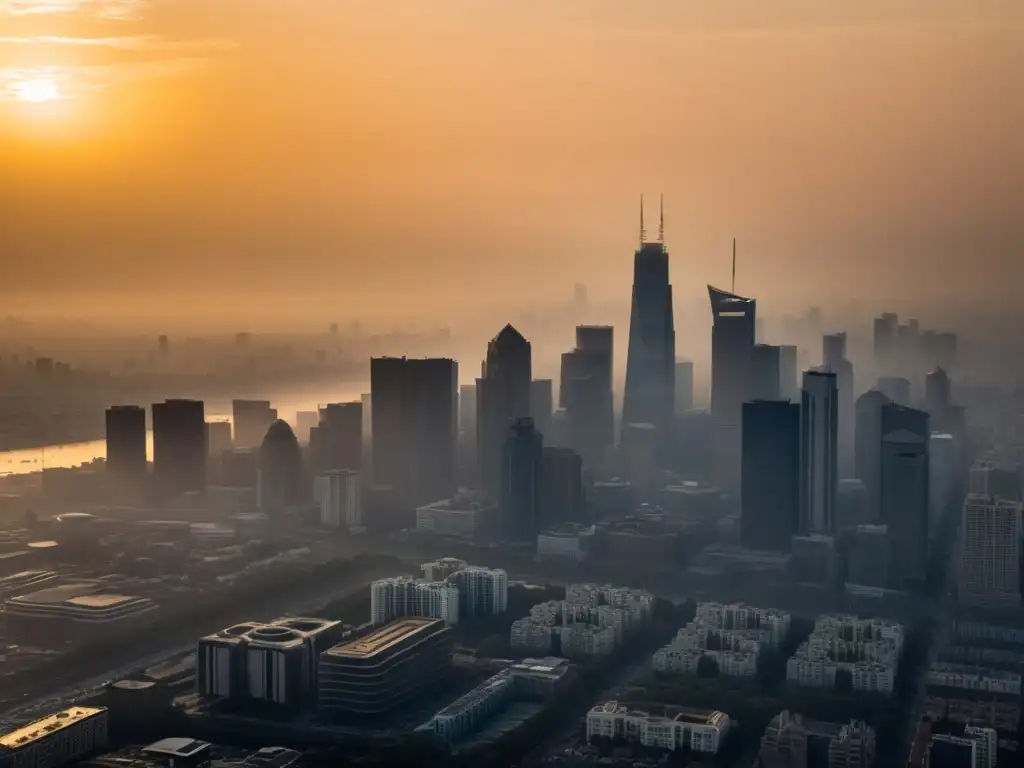 La ciudad envuelta en smog, el sol luchando por brillar