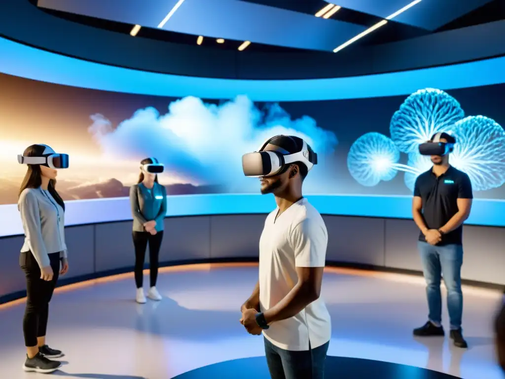 Clase de realidad virtual futurista con tecnologías emergentes en enseñanza respiración