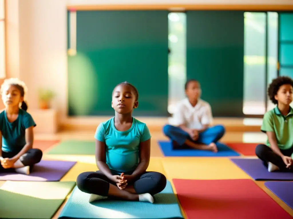 Una clase tranquila con niños practicando técnicas de respiración para reducir ansiedad