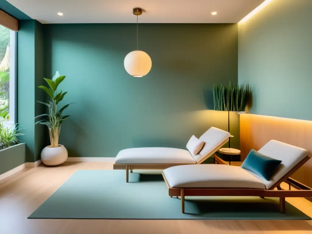 Clínica de Acupuntura Moderna: Profesionalismo y Relajación Una clínica de acupuntura moderna y serena con decoración minimalista