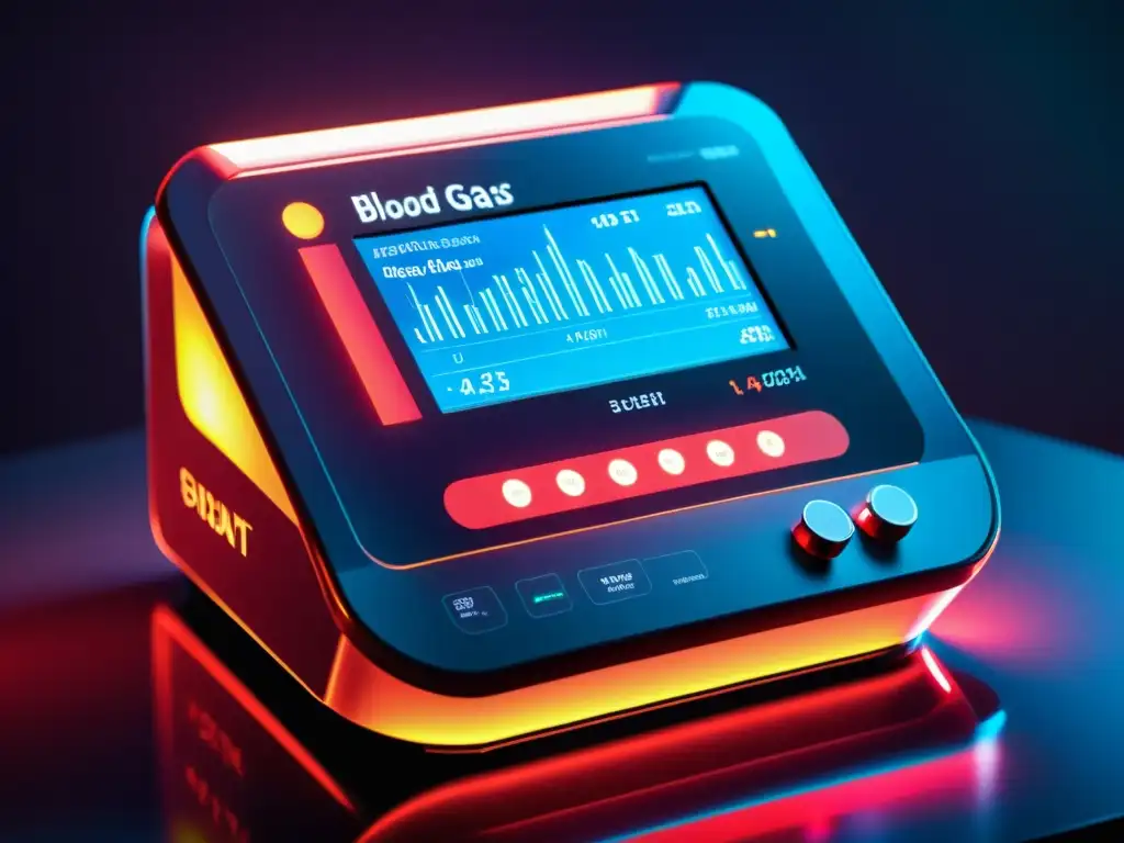 Interpretación clínica gases arteriales: Moderno analizador de gases sanguíneos muestra gráfico detallado en colores vibrantes