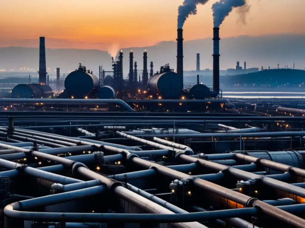 Complejo industrial contaminado: impacto visual Complejo industrial con contaminación atmosférica por industrias