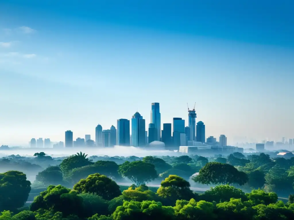 Contraste entre cielo despejado y smog sobre la ciudad, resalta la importancia de técnicas respiración consciente para la salud urbana