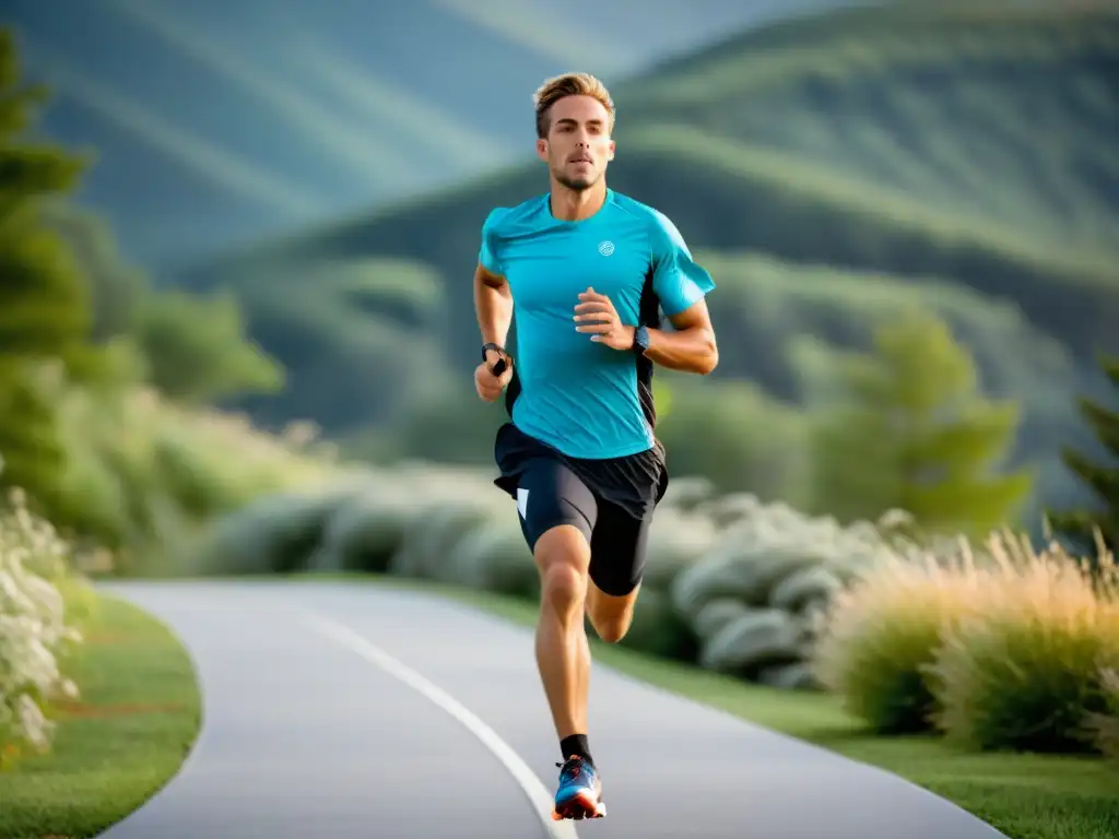 Un corredor profesional demuestra técnicas de respiración adecuadas al correr, con enfoque en la respiración diafragmática y exhalación completa