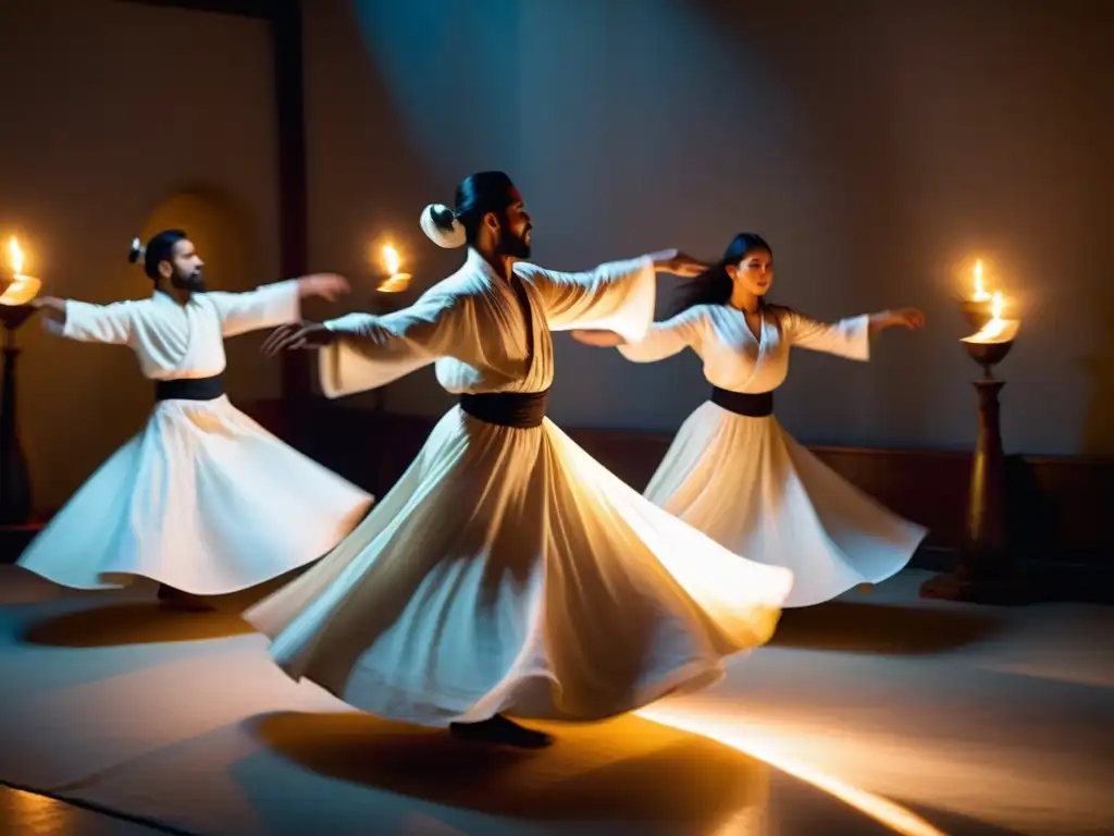 Danza Sufí: La respiración en la danza se refleja en la serenidad de los bailarines, iluminados por la luz de las velas