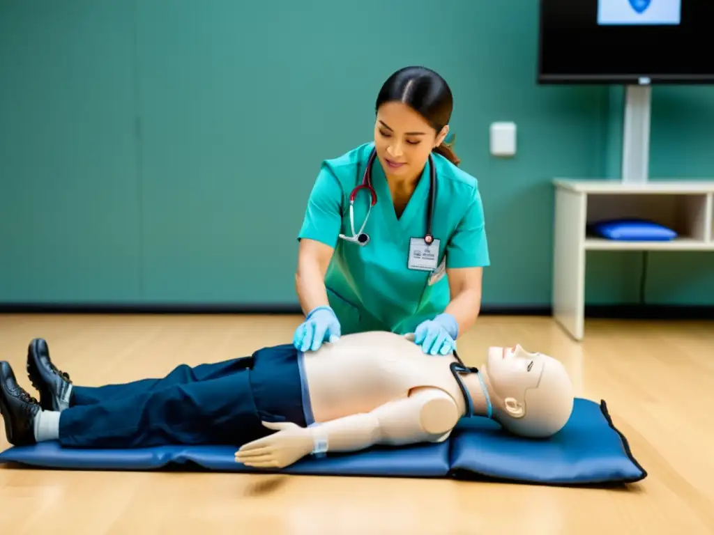 Una demostración profesional de RCP paso a paso con un instructor médico