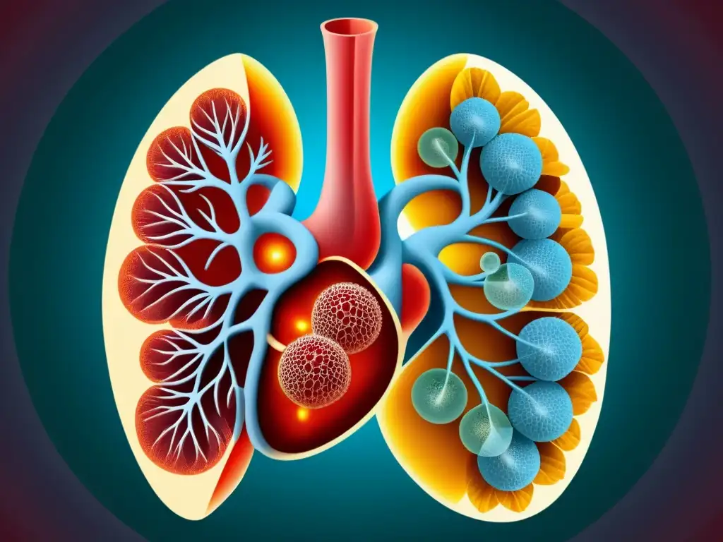 Ilustración detallada de la evolución anatómica de los pulmones en varias especies, destacando la progresión de los órganos respiratorios a lo largo del tiempo evolutivo