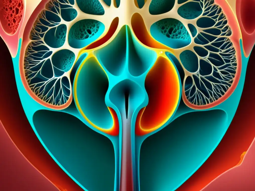 Ilustración detallada de la estructura interna de la cavidad nasal, resaltando la importancia de la respiración nasal para la salud