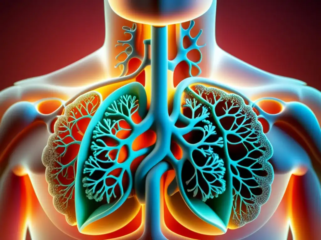 Detallada imagen de un modelo del sistema respiratorio, mostrando la complejidad de las vías respiratorias