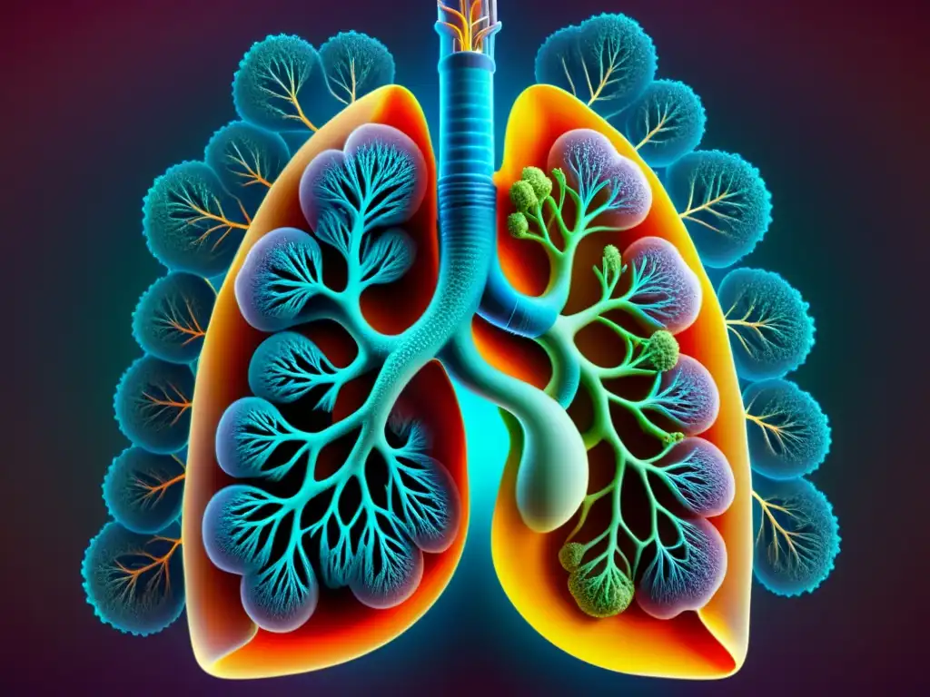 Detallada imagen de pulmones humanos sanos, resaltando la complejidad del sistema respiratorio