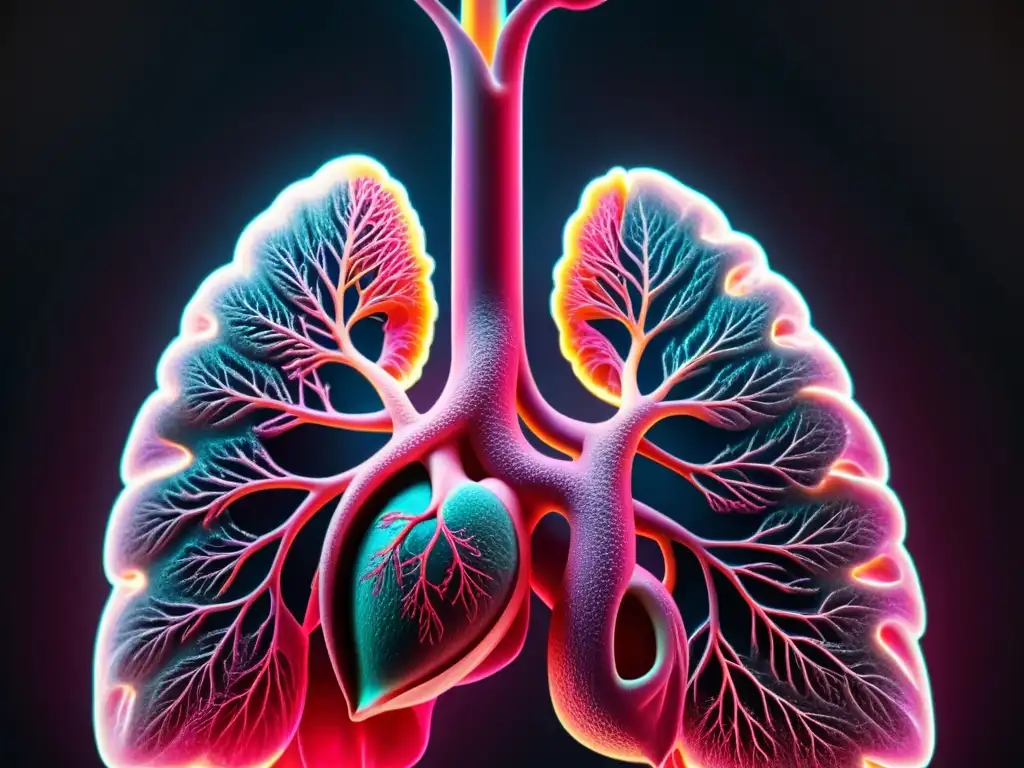 Detalles fascinantes de pulmones sanos: belleza y vitalidad pulmonar Detallada imagen de unos pulmones sanos, resaltando la importancia del omega 3 en respiración