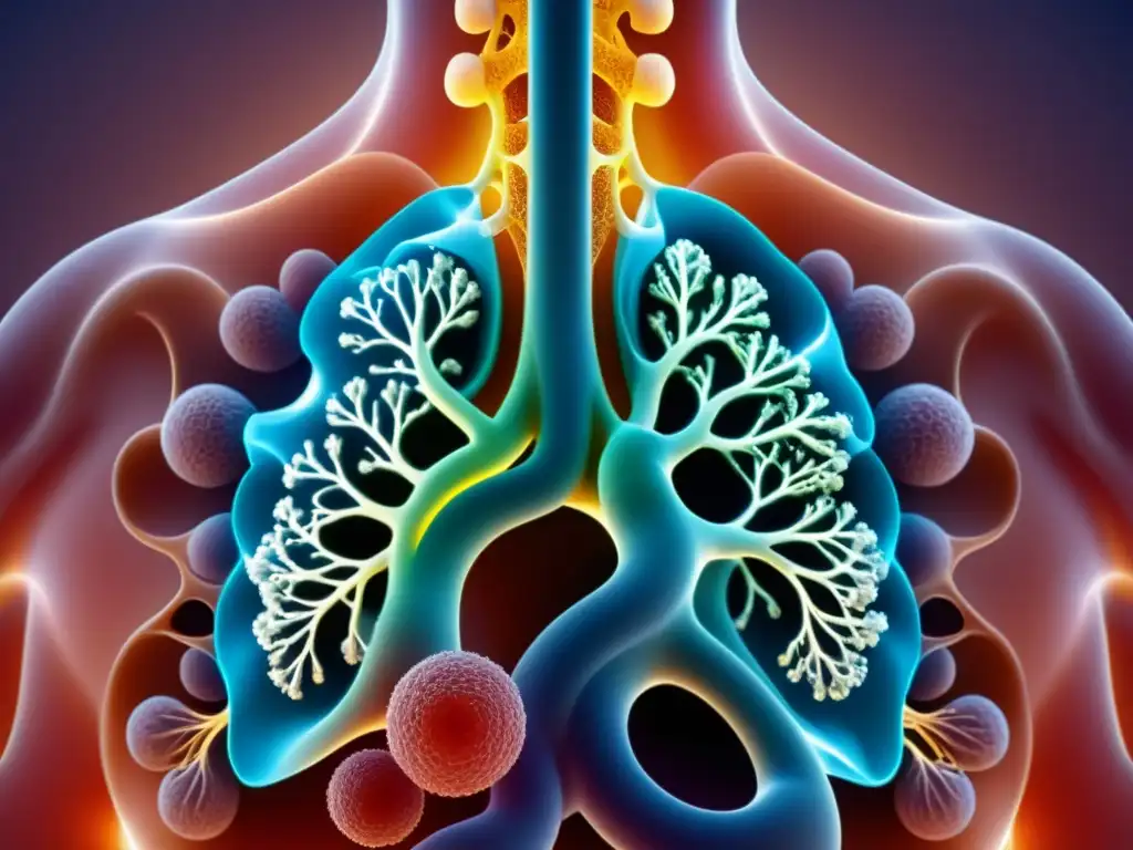 Detallada imagen 8k del sistema respiratorio, destacando la ruta vital de la respiración en los pulmones con precisión y sofisticación