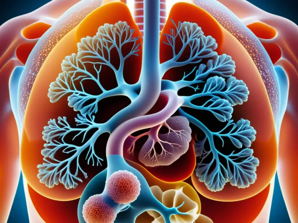 Detallada imagen del sistema respiratorio humano, destacando la importancia de la respiración para apnea del sueño