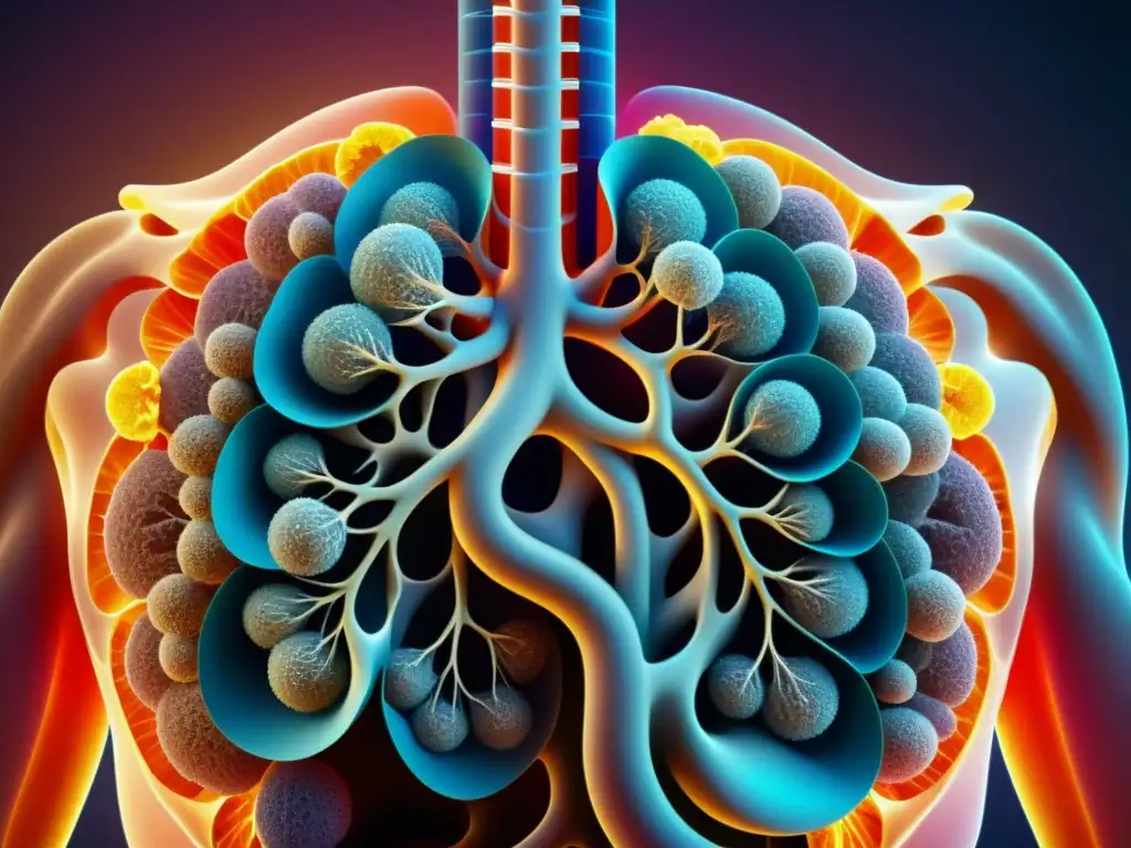 Detallada imagen 8k de sistema respiratorio humano, resaltando la biomecánica de la respiración para mejorar función pulmonar