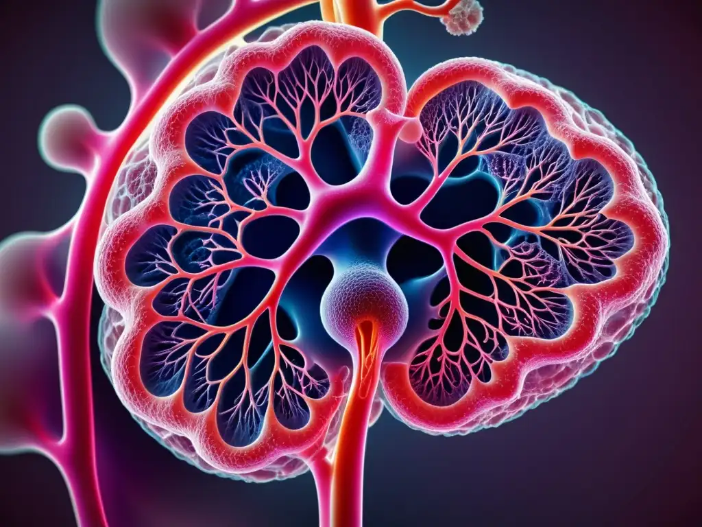 Detallada imagen de tejido pulmonar sano, resaltando la importancia de la hidratación en la función pulmonar