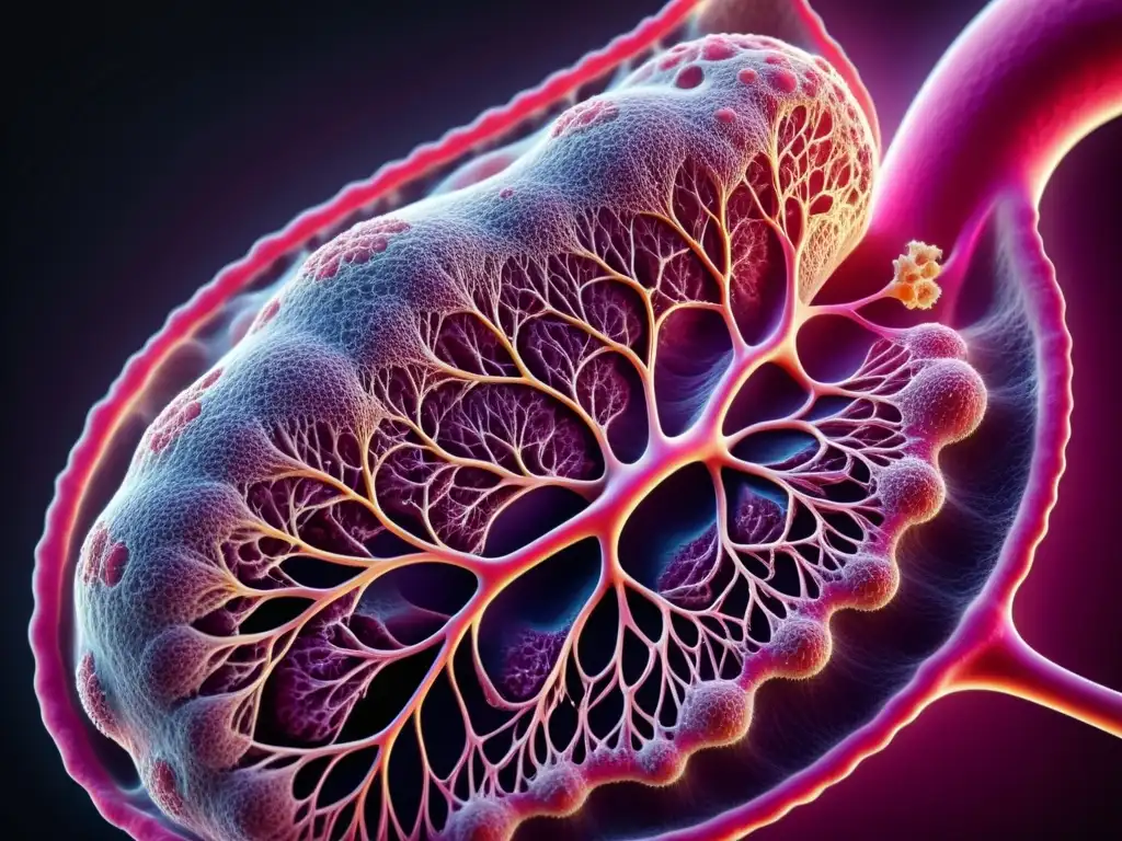 Detallada imagen de tejido pulmonar sano a nivel celular, resaltando la importancia de antioxidantes en respiración