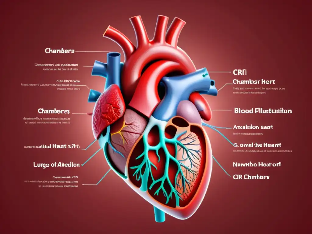 Detalle anatómico del corazón y pulmones humanos en colores vibrantes y realistas