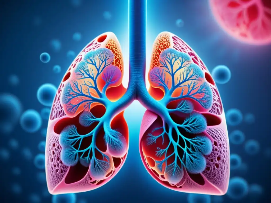 Detalle asombroso de pulmones sanos rodeados de aire fresco y limpio, transmitiendo vitalidad y resaltando la importancia de la calidad del aire para la salud pulmonar