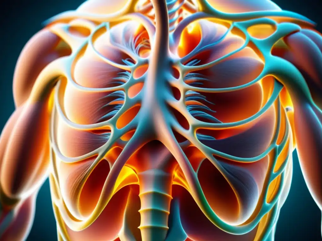 Detalle en 8k del diafragma humano en estado relajado, resaltando su estructura en forma de cúpula y su importancia en la respiración