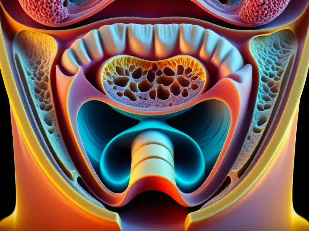 Detalle 8k de la epiglotis humana, clave en prevención atragantamientos respiración