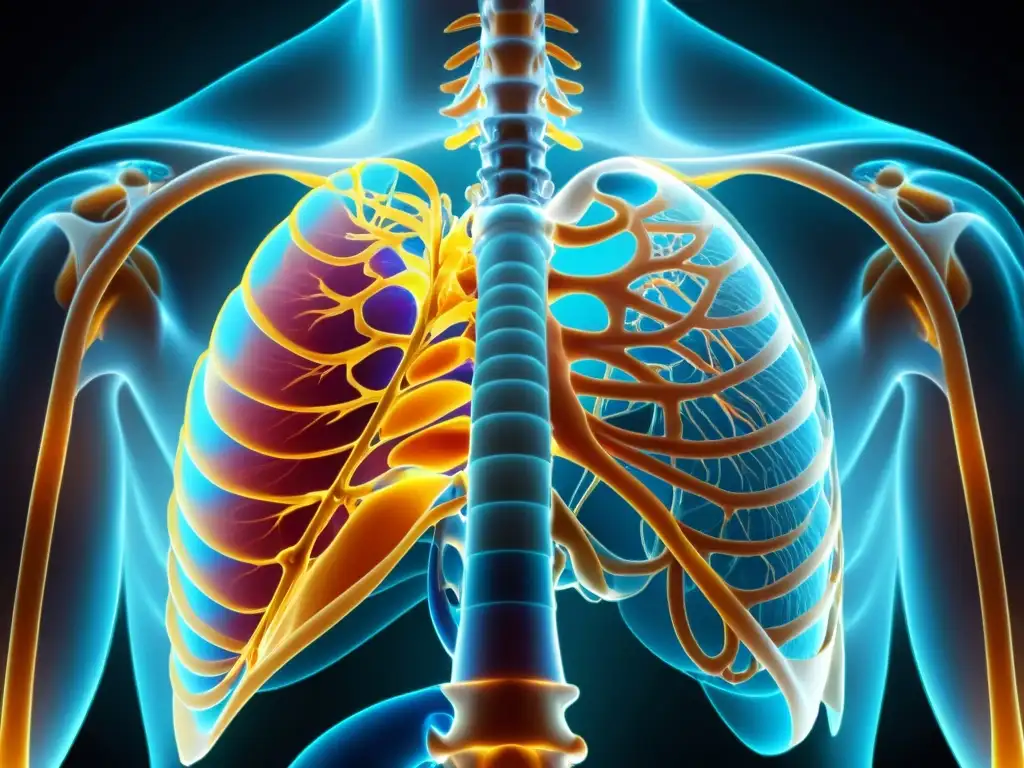 Detalle impresionante de la mecánica respiratoria: músculos, costillas y diafragma en acción