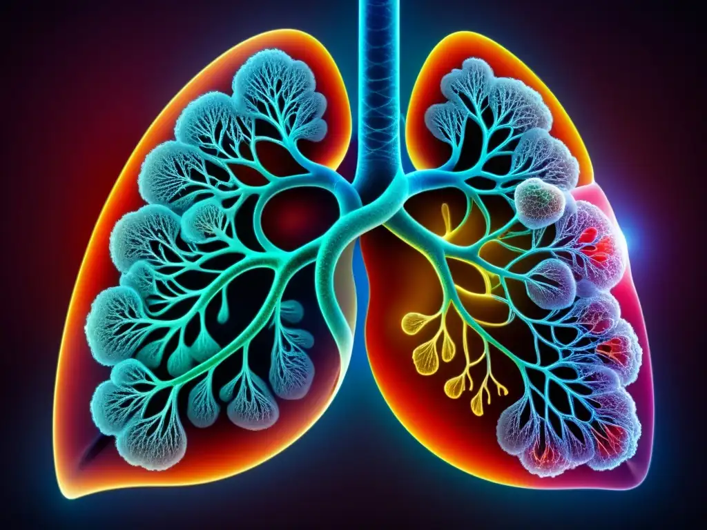 Detalle impresionante de unos pulmones sanos, resaltando la vitalidad y función respiratoria