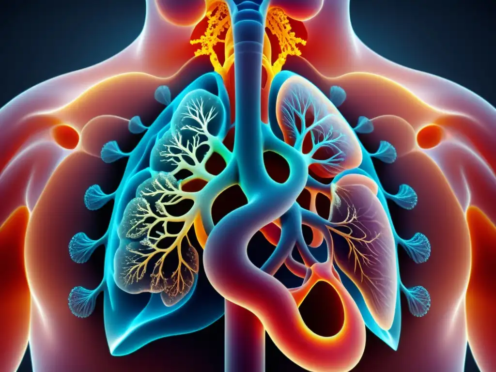 Detalle impresionante del sistema respiratorio humano en alta resolución, mostrando sus complejas estructuras anatómicas y funcionales