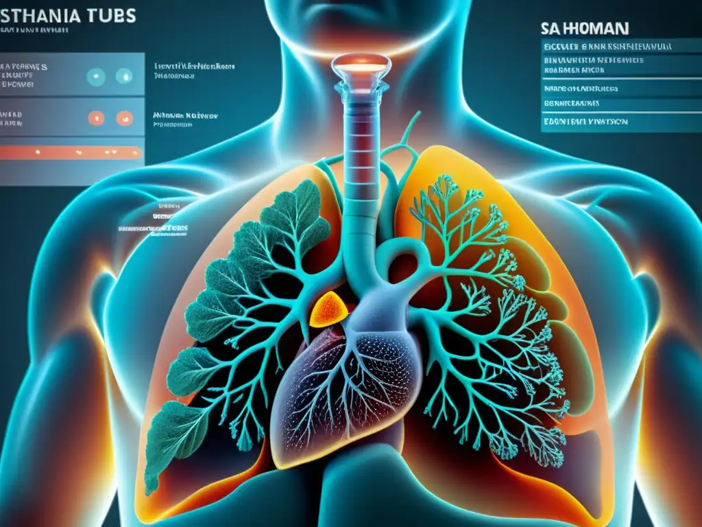 Detalle de un pulmón humano con datos de cambio climático, simbolizando la relación directa entre asma y factores ambientales