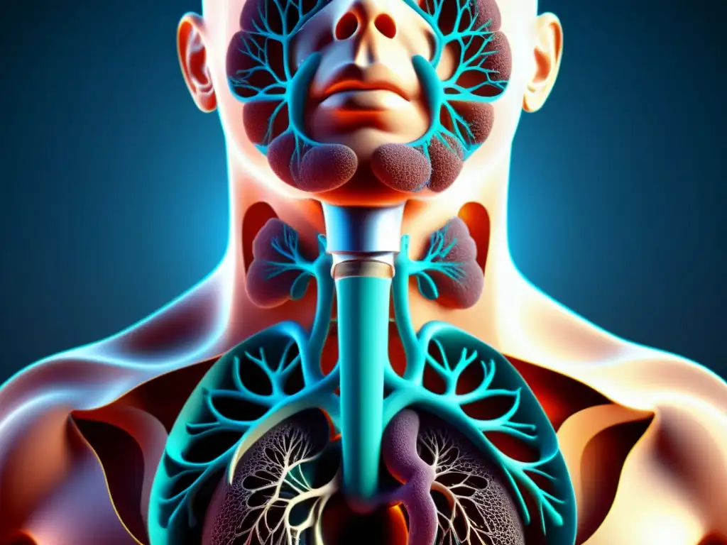 Detalle de los pulmones y diafragma durante terapia vocal para fortalecer pulmones