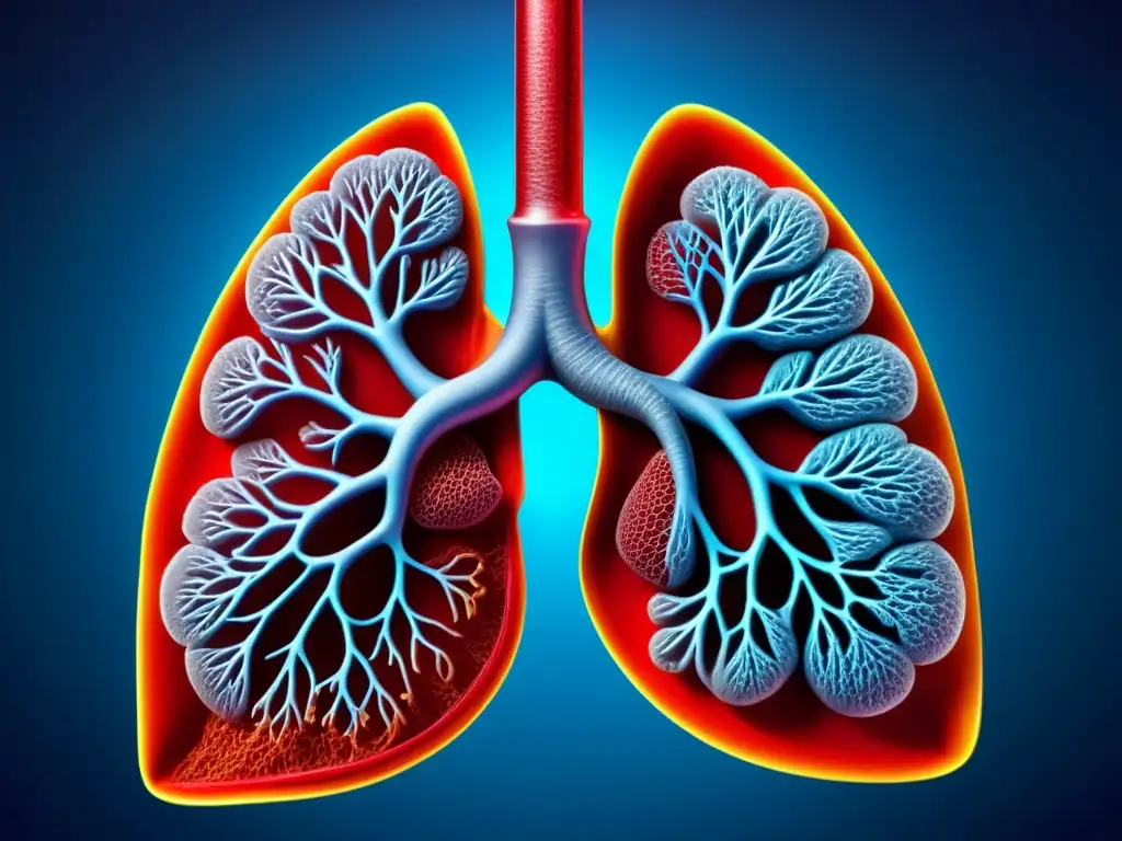 Detalle de pulmones sanos en alta resolución, mostrando la complejidad y belleza del sistema respiratorio