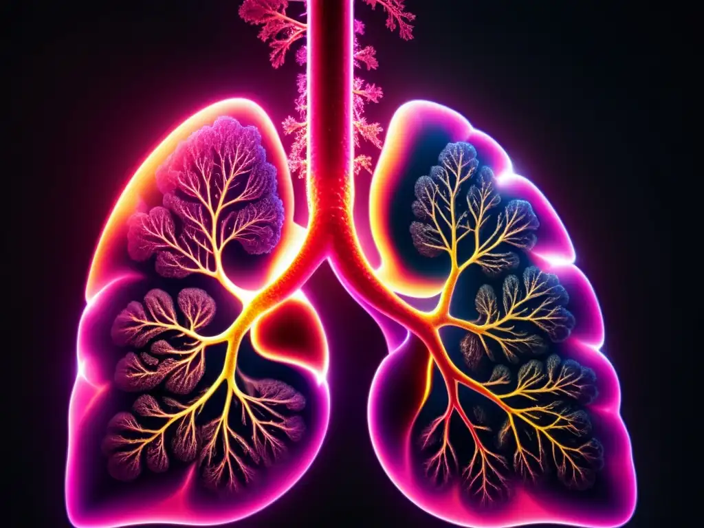 Detalle de pulmones sanos con estructura detallada y vitalidad, destacando la importancia en factores que afectan la capacidad respiratoria