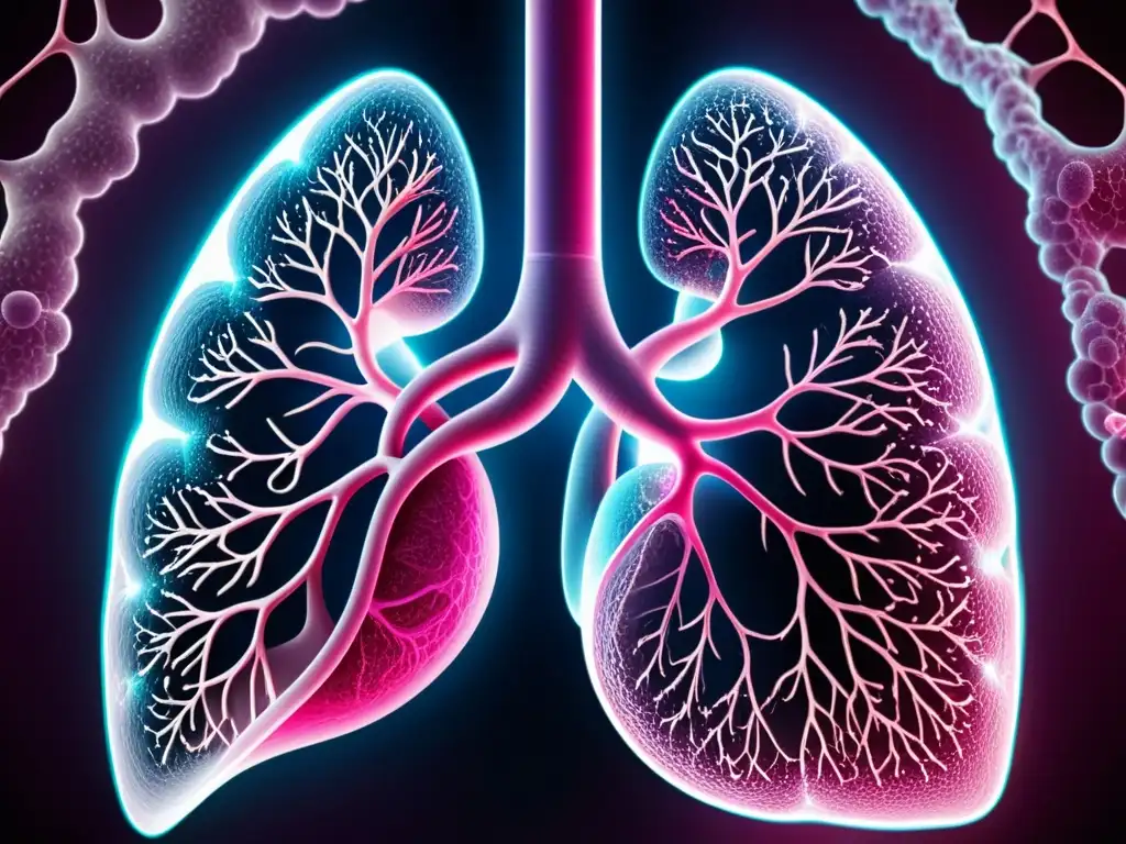 Detalle de pulmones sanos y red de vasos sanguíneos, mostrando la complejidad y belleza del sistema respiratorio