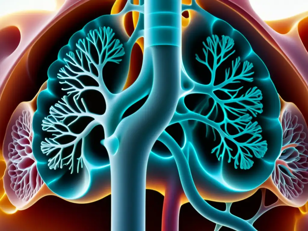 Detalle en 8k de la tráquea y bronquios, destacando su vital importancia en el sistema respiratorio humano