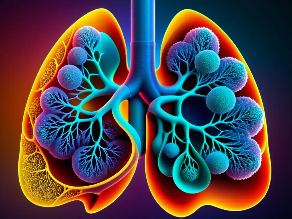 Detalle vibrante de pulmones sanos, resaltando la importancia de la salud pulmonar y la respiración