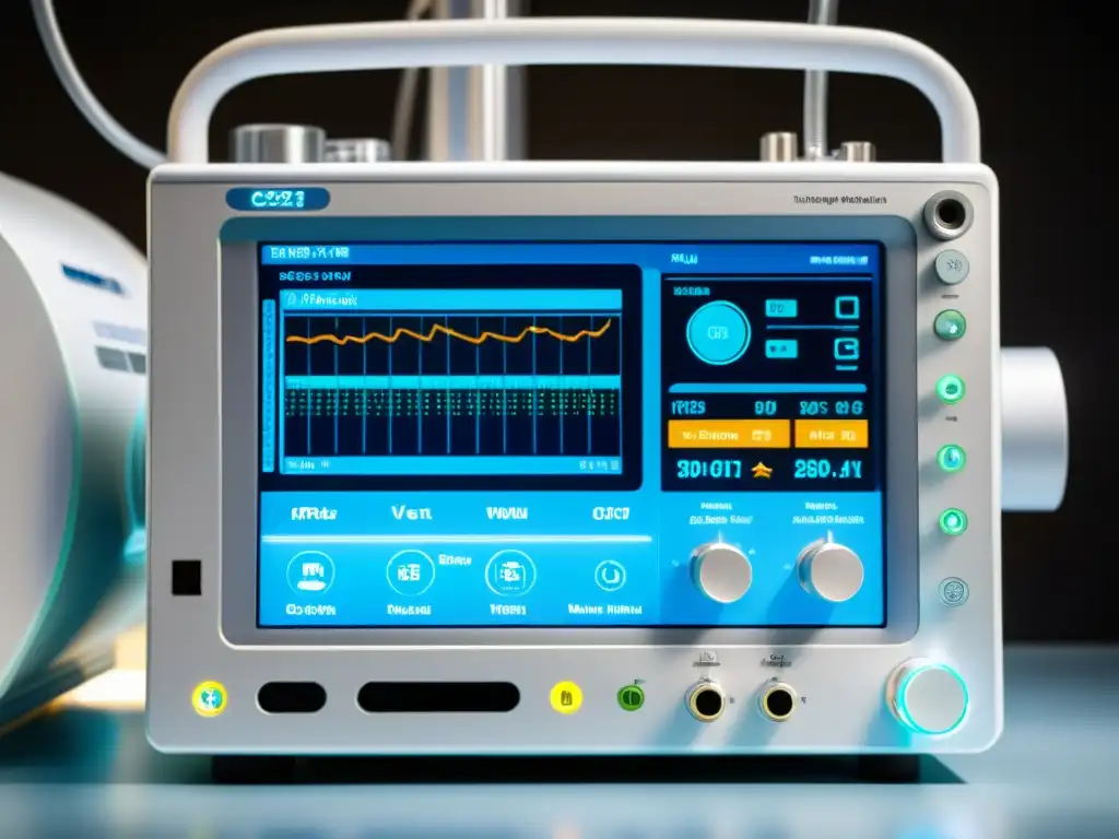 Detalles de un ventilador neonatal de alta frecuencia, resaltando su tecnología avanzada y diseño moderno para ventilación pulmonar de alta frecuencia en neonatos