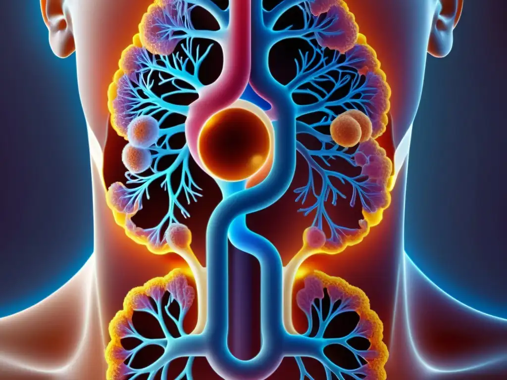 Diagrama detallado del sistema respiratorio y la mejora función respiratoria con macronutrientes