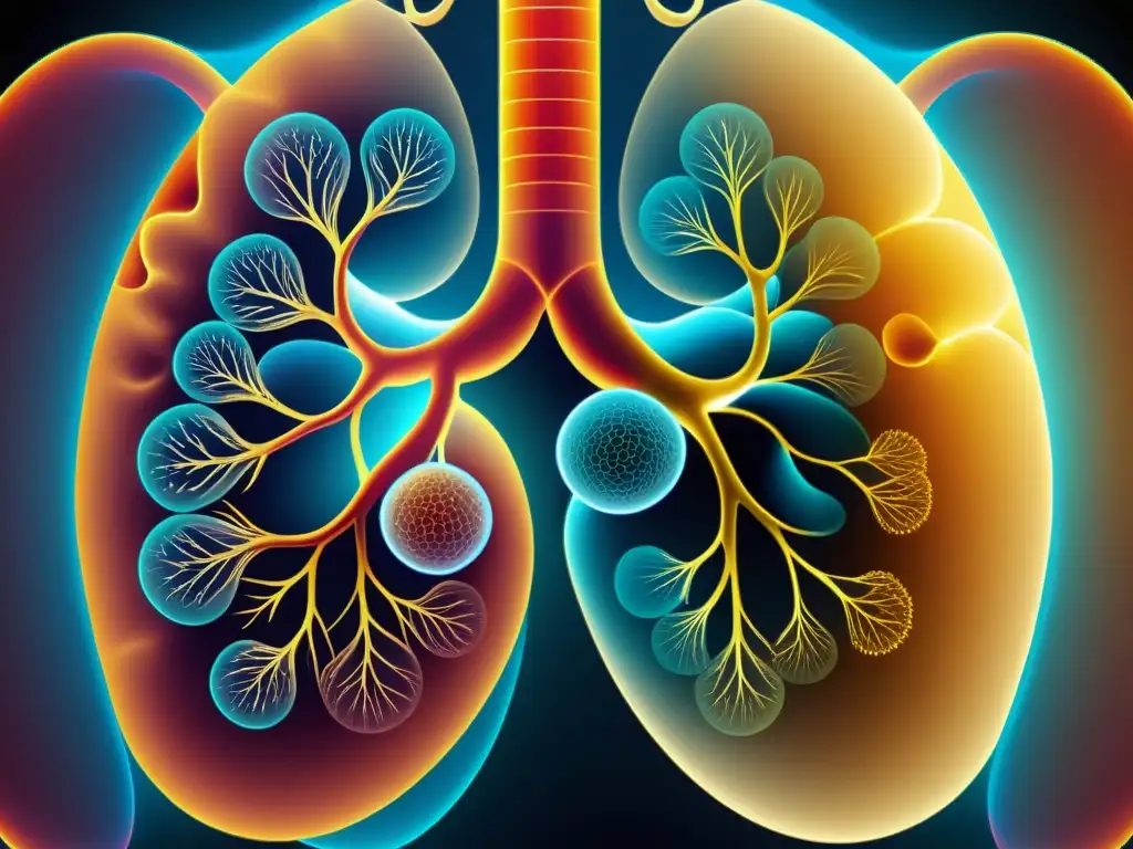 Una ilustración digital de alta resolución muestra la evolución de la estructura y función pulmonar a lo largo del tiempo, desde mecanismos primitivos hasta adaptaciones respiratorias más eficientes