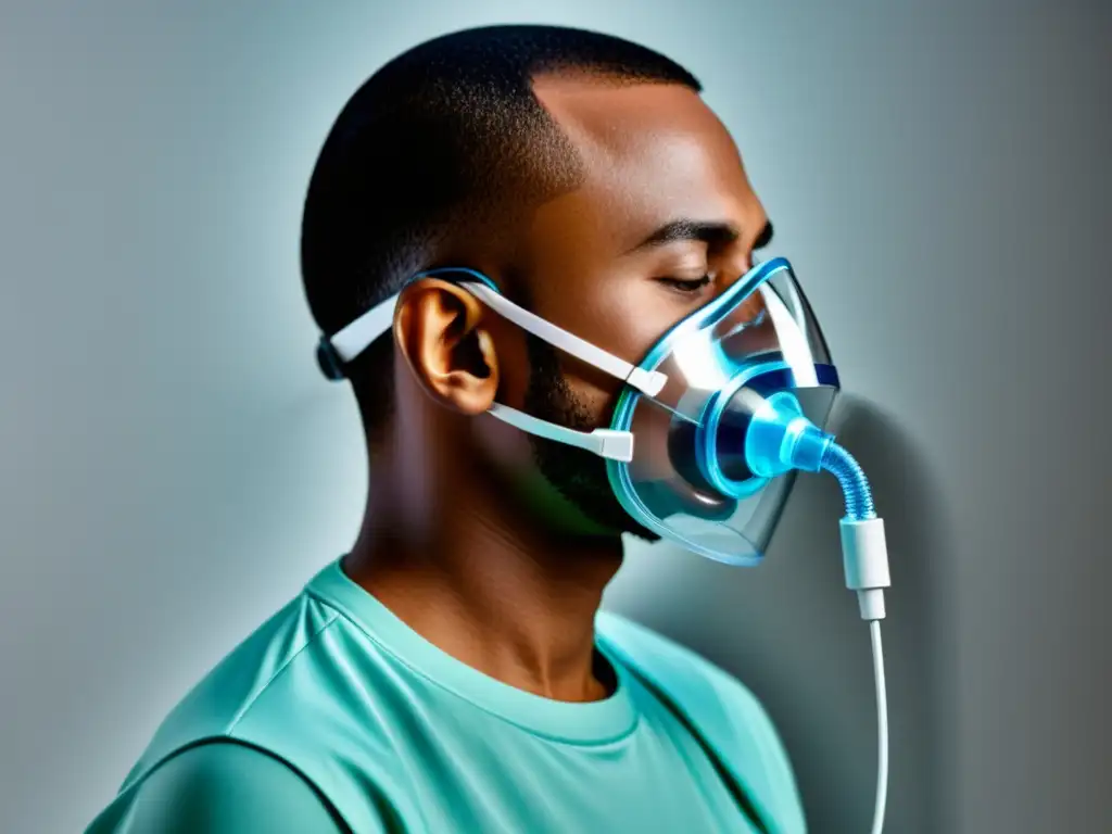 Dispositivo de asistencia respiratoria ultradetallado para pacientes con distrofia muscular, diseño minimalista y funcional