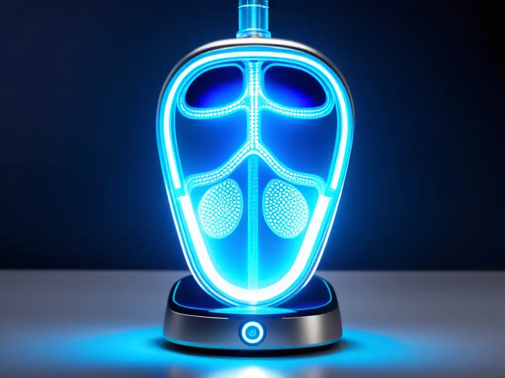 Dispositivo respiratorio de alta tecnología con diseño futurista e iluminación LED azul